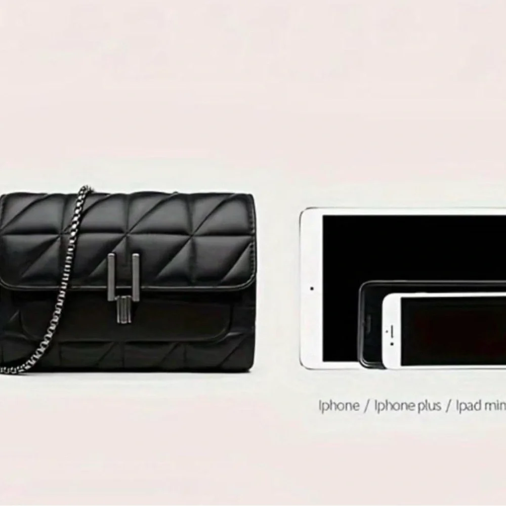 Women's NEW Black Quilted Chain Crossbody Bag - Picture 5 of 10